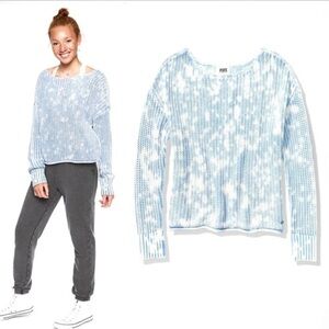 PINK Victoria’s Secret Blue White Marled Knit Boatneck Sweater Size Medium